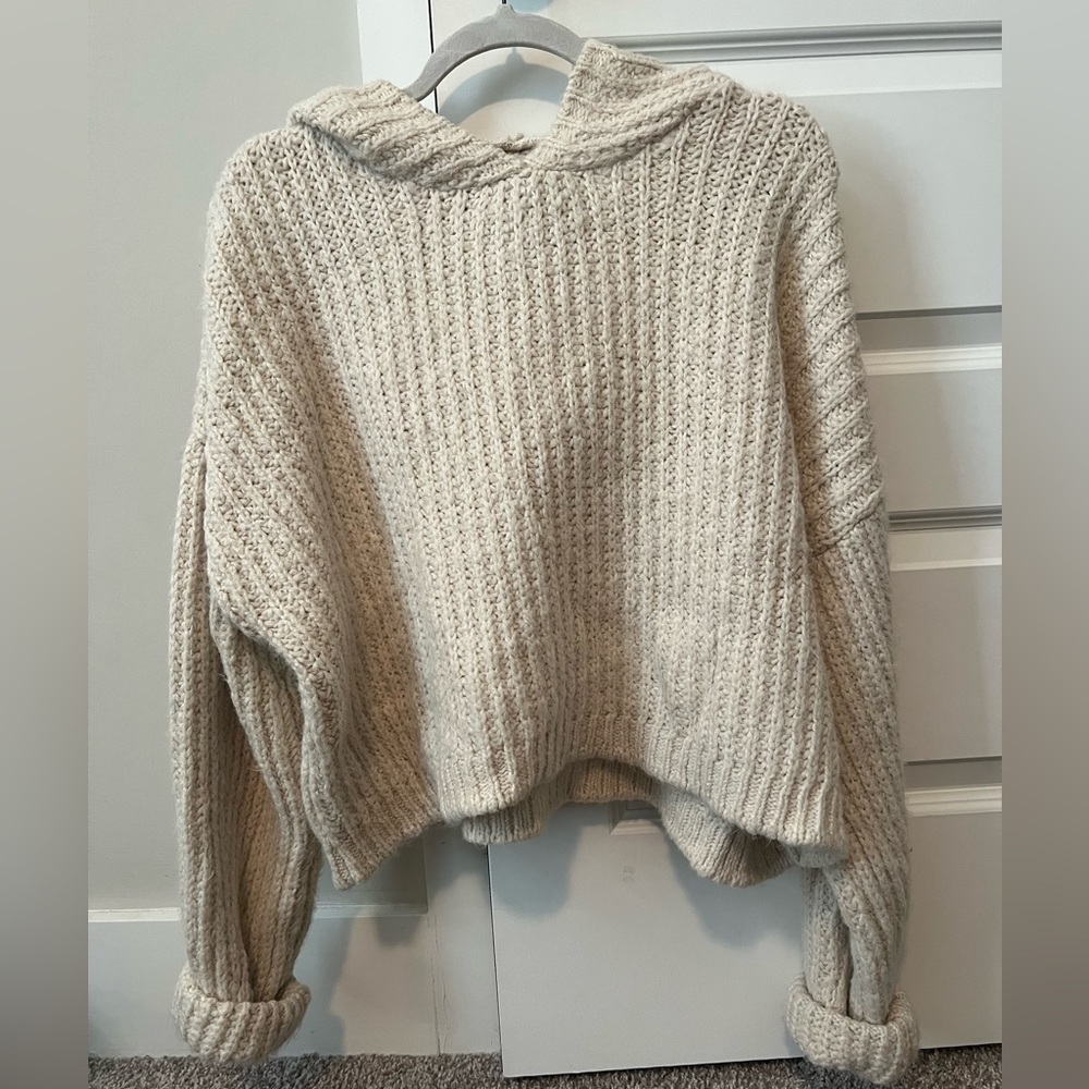 Urban Outfitters Cream Knit Hooded Sweater